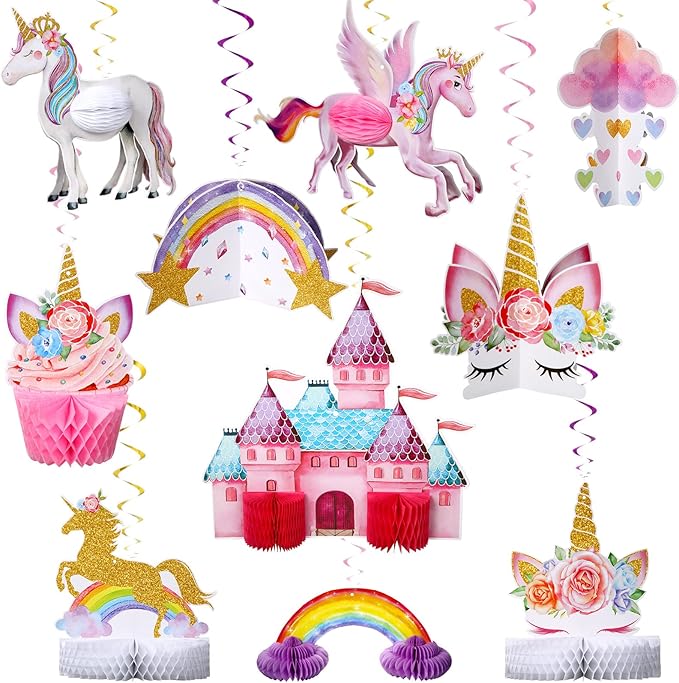 10 Pcs Unicorn Rainbow Centerpiece Unicorn Honeycomb Centerpiece