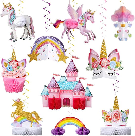 10 Pcs Unicorn Rainbow Centerpiece Unicorn Honeycomb Centerpiece