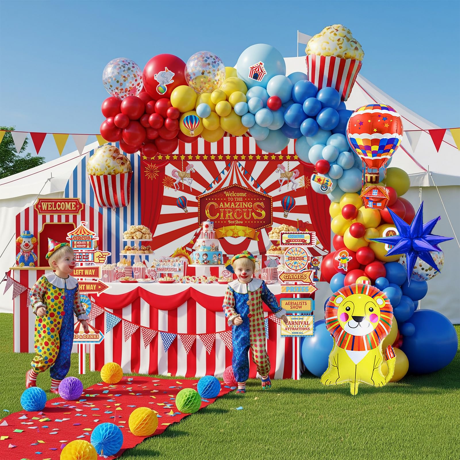 Carnival Theme birthday party decorations & include red blue yellow