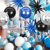 6Pcs Black Blue Silver Foil Balloons,22Inch Black Blue 4D Round Ball