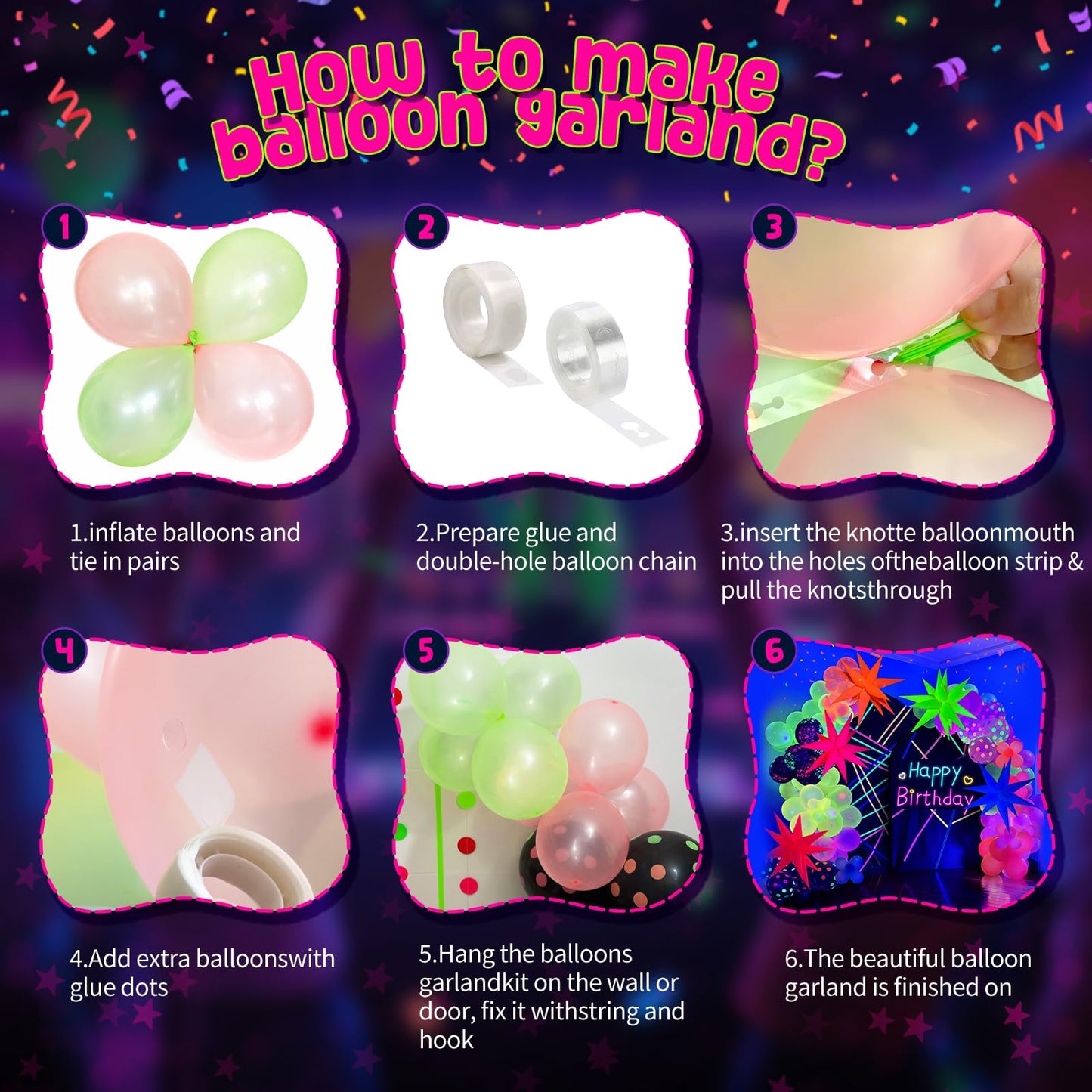 GYIPFIPA UV Neon Balloons, Glow in the Dark Party Supplies Neon Foil
