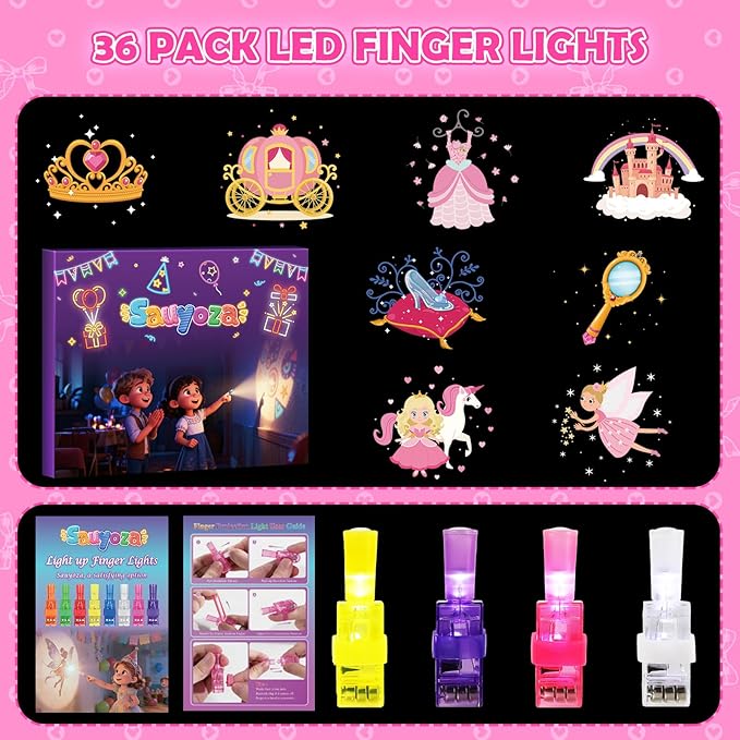 36 Pcs Princess Party Favors LED Finger Lights for Grils Glow in the