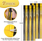 Voircoloria 2 Pack Black and Gold Foil Fringe Backdrop Curtains,