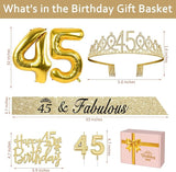 45th Birthday Decorations for Women Gold with 45th Birthday Sash and