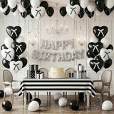 Black White Heart Balloons with Ribbon Bow, 18 Inch Matt Black and