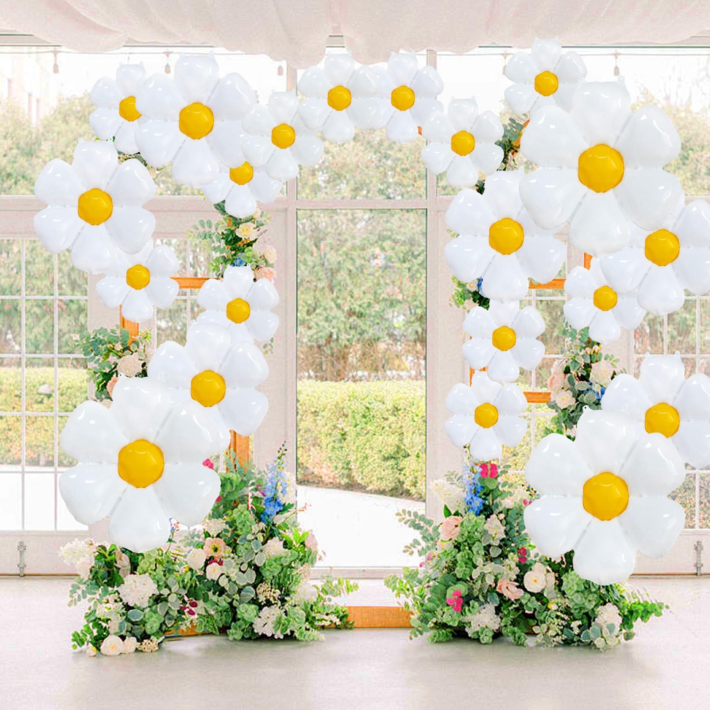 EUVBOKW 21PCS Daisy Balloons,White Foil Flower Balloons Set for Groovy