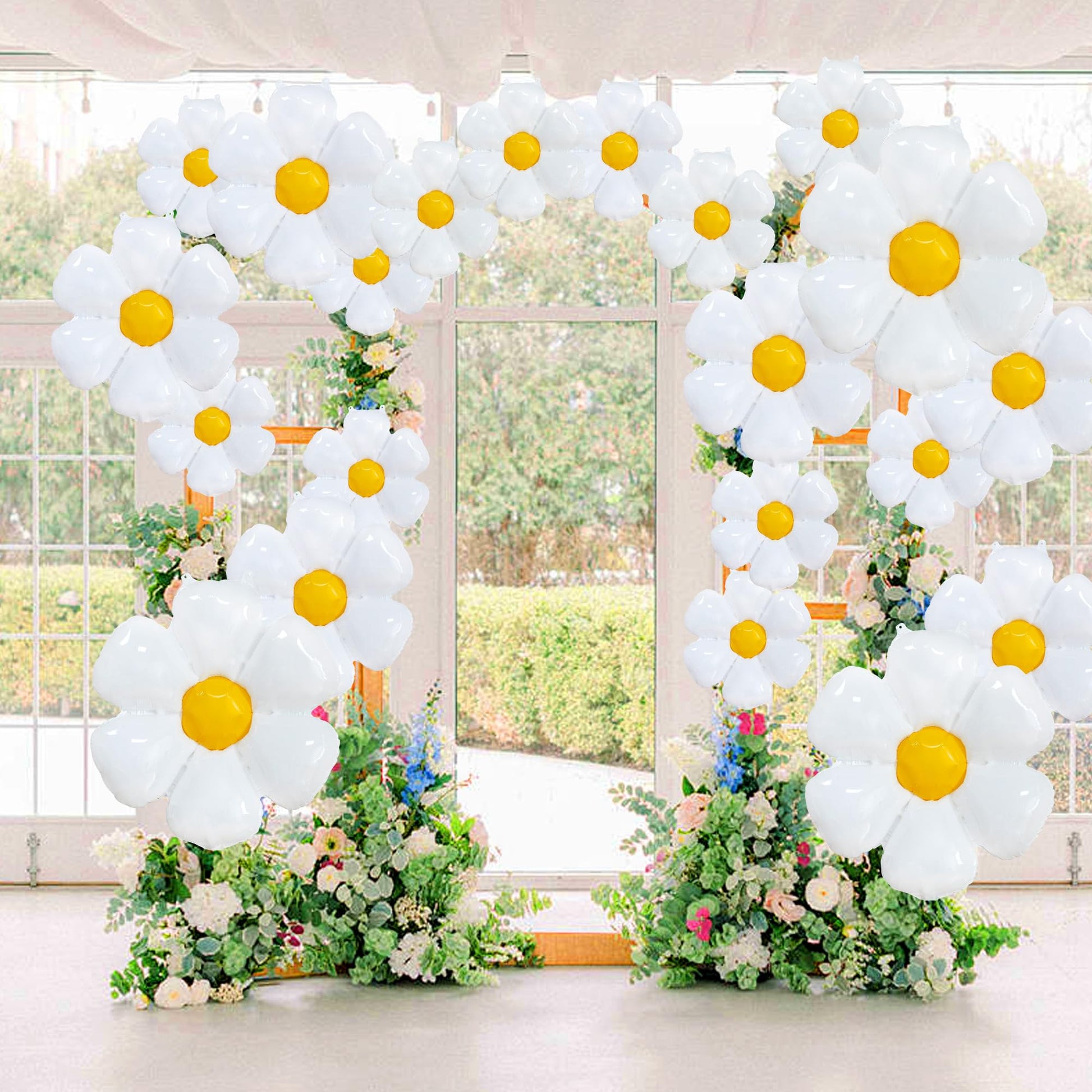 EUVBOKW 21PCS Daisy Balloons,White Foil Flower Balloons Set for Groovy