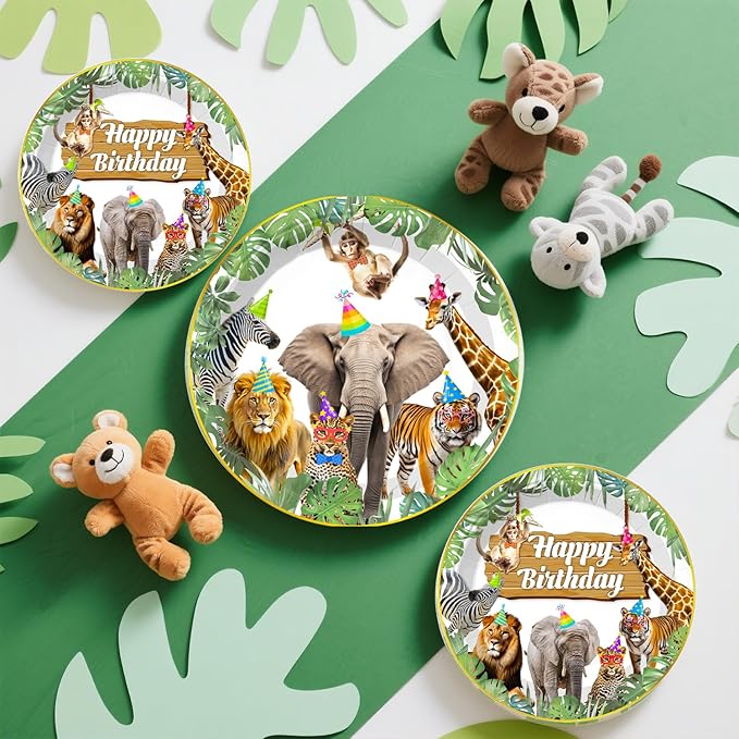 201pcs Safari Birthday Decorations Tableware Set 25 Serves Safari