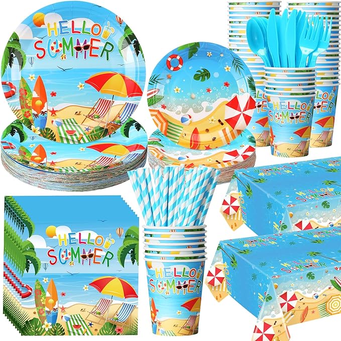 452 Pcs Hello Summer Party Decorations Beach Party Supplies for 50