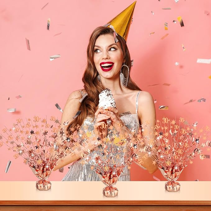 3 Pcs 30th Rose Gold Birthday Decorations for Table Centerpieces