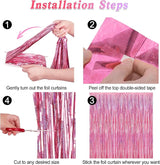 8 Pack Pink Backdrop, 3.28 FT x 7.05 FT Fringe Curtains, Metallic