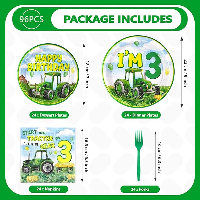 96Pcs Tractor Birthday Party Decorations Tractor 3rd Birthday Party