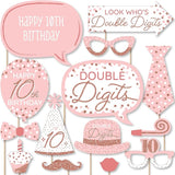 Big Dot of Happiness 10th Pink Rose Gold Birthday Happy Birthday