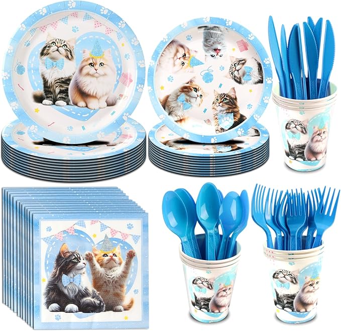 142Pcs Cat Birthday Decorations Cat 1st Birthday Party Supplies Cat