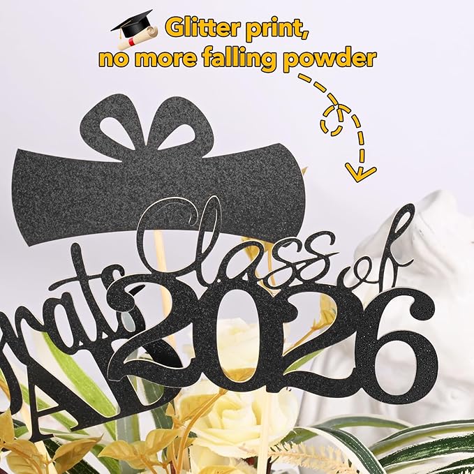Graduation Decorations 2026, 20 PCS Sparkling Black Double-Sided
