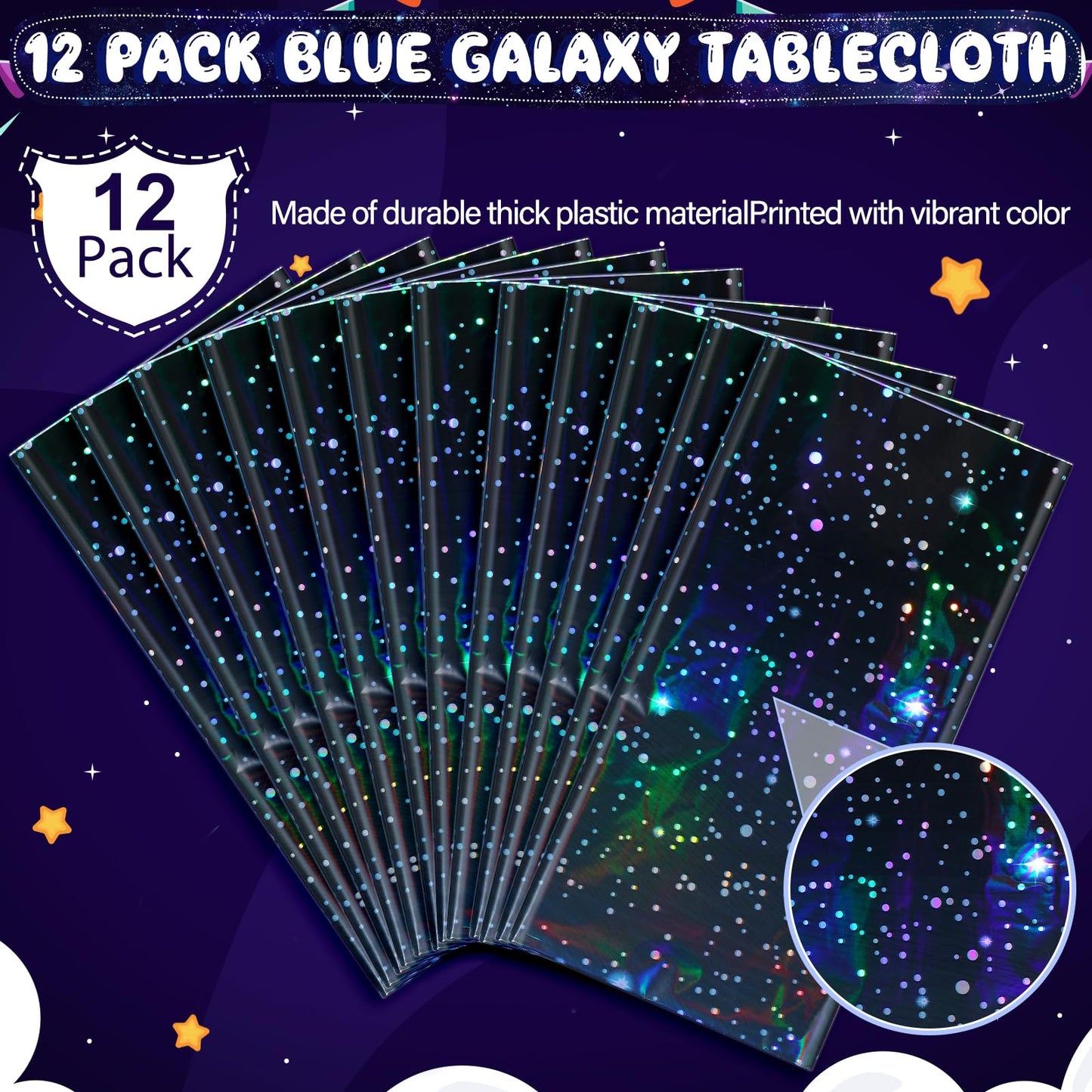 YIDAKO 12Pcs Iridescent Space Tablecloths, Disposable Plastic Blue