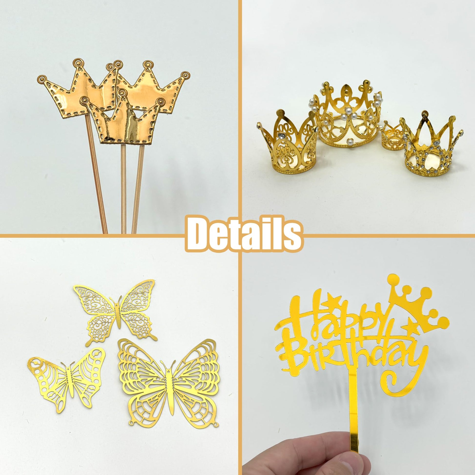 37 PCS Crown Cake Topper Mini Gold Crown Butterfly Disco Ball