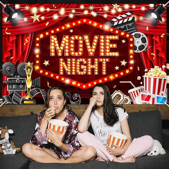 Mocsicka Movie Night Backdrop Banner 6x3.6ft Movie Theme Background