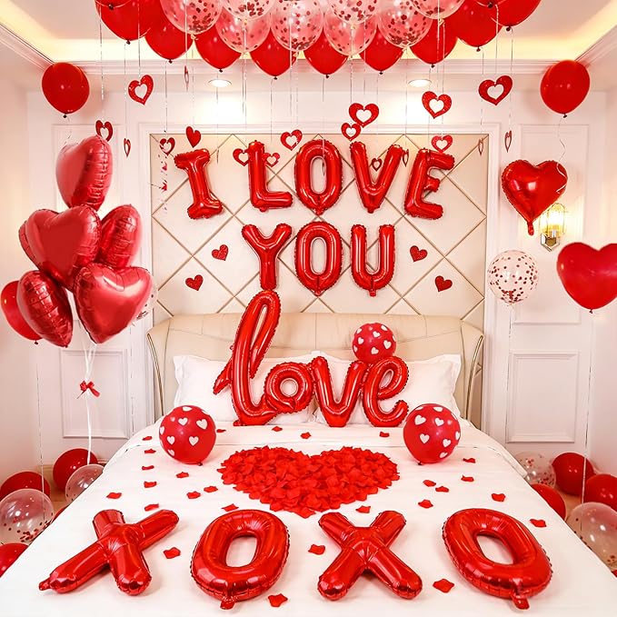 1100PCS Valentine's Day Balloons Kit with XOXO Red Heart and I Love