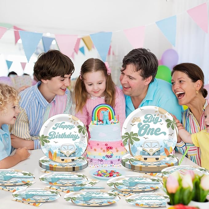 Summer Beach The Big One Party Plates Napkins Boy Surfing First