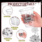 50 Pcs Halloween Cups 12 oz Spider Plastic Cups Clear Happy
