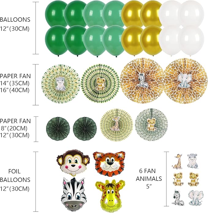 320 Piece Jungle Safari Baby Shower Decorations Kit for Boy or Girl