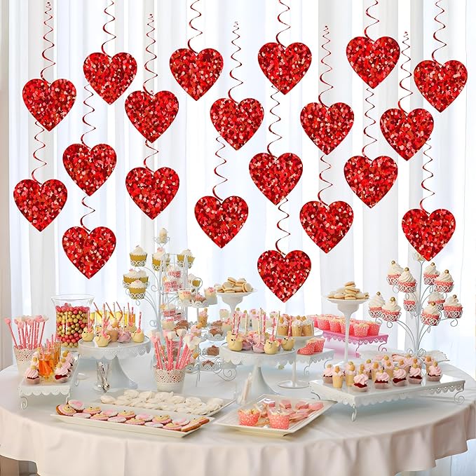 36 Pcs Valentine's Day Hanging Decorations Heart Hanging Swirl