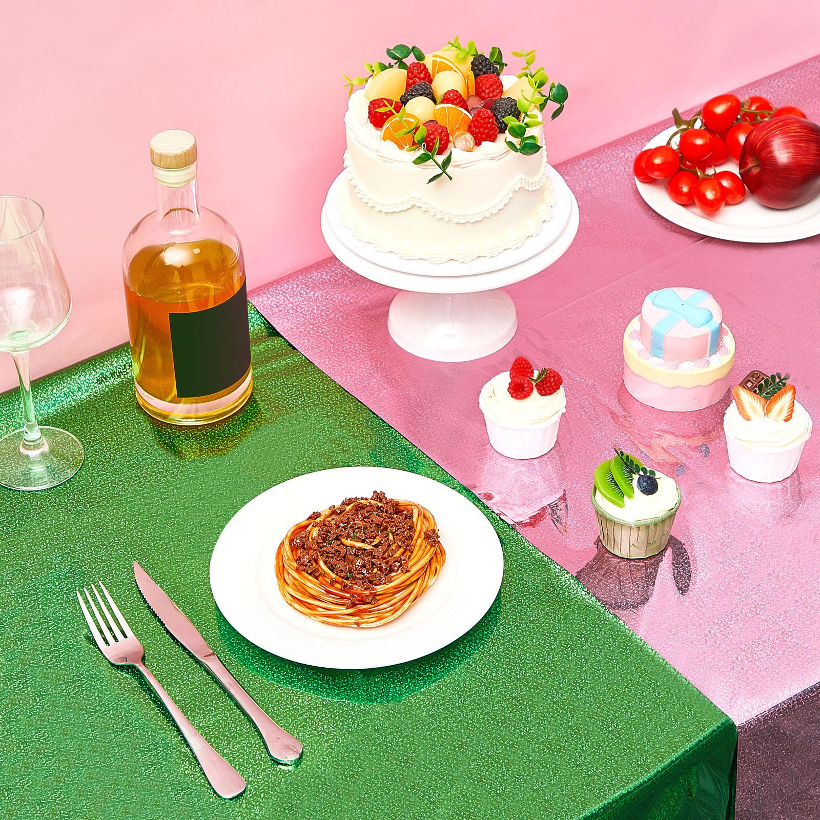 LOYIM 4 Pcs Iridescent Pink & Green Holographic Tablecloth for
