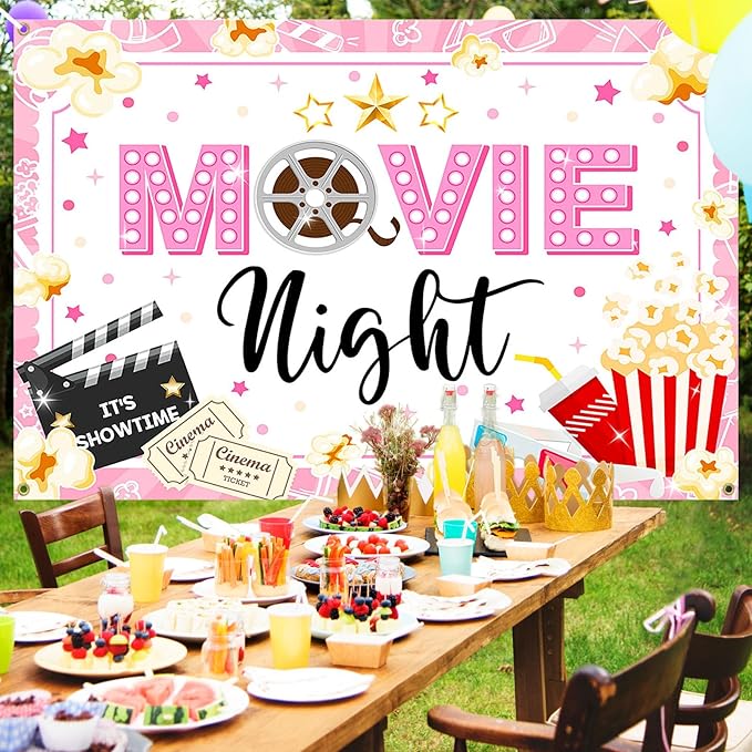 Movie Night Backdrop for Girls Pink Movie Theme