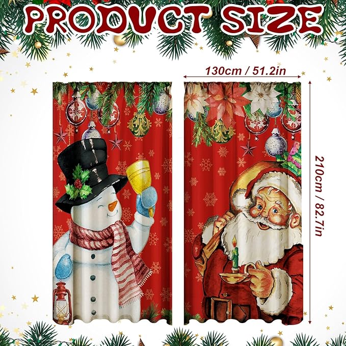 2 Pcs Christmas Curtains for Living Room Snowman Santa Claus