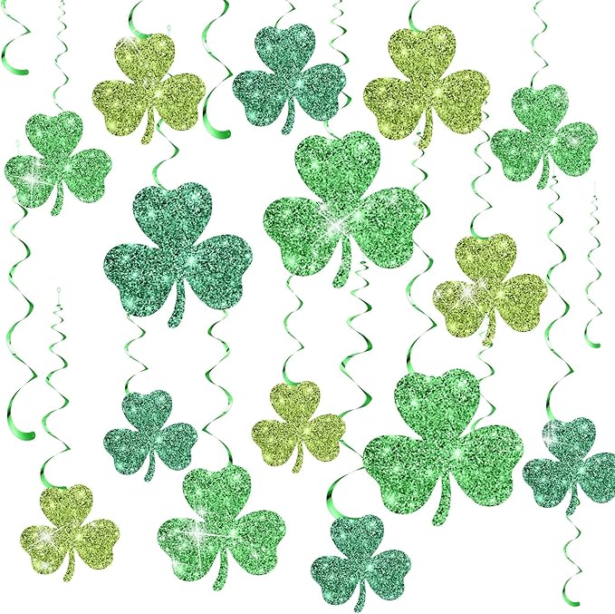 32 Pcs St Patrick's Day Party Decorations Double Sided Glitter Green