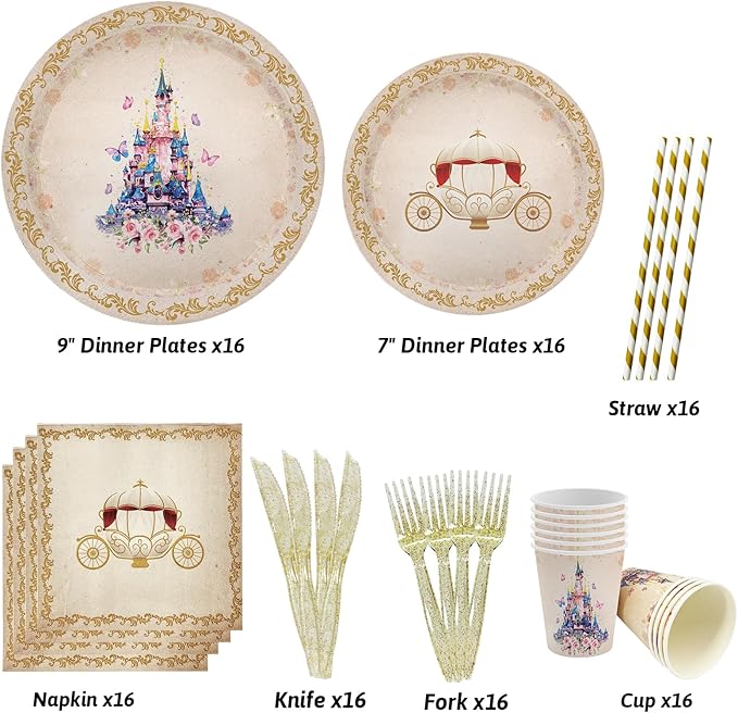 112 PCS Princess Party Plates Princess Birthday Decorations Once