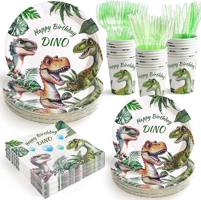144Pcs Dinosaur Birthday Party Supplies Decorations Dino Themed