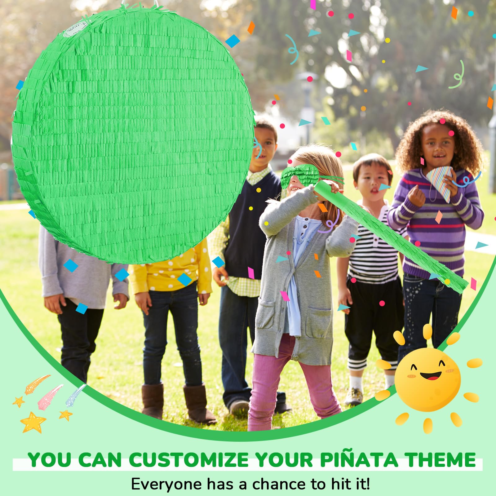 Jenaai 16 Inch Round Green Piñata Large Circle Blank Piñata with