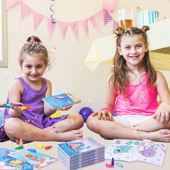 12 Mermaid Mini Coloring Books Kids with 12 Stacking Crayons Little