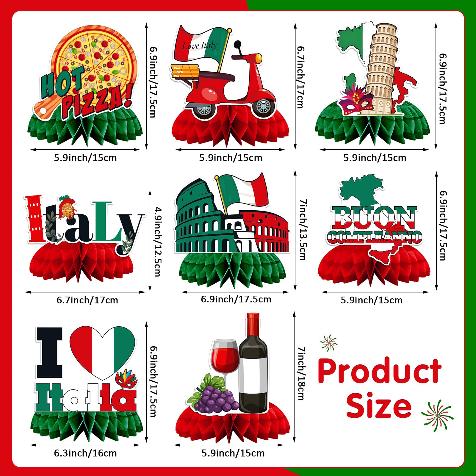 JULMELON 8 Pack Italian Themed Honeycomb Centerpieces Italian Table