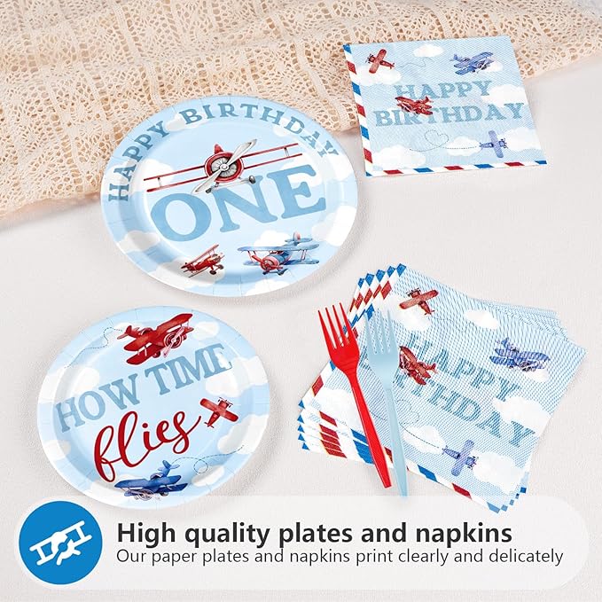 96Pcs Airplane 1st Birthday Decorations for Boys Red & Blue Airplane