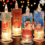 Flameless LED Candles Set of 4 with Santa Claus Snowman Decals