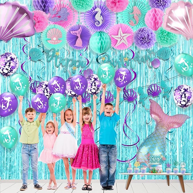 Mermaid Birthday Decorations Little Mermaid Party Supplies with Pink