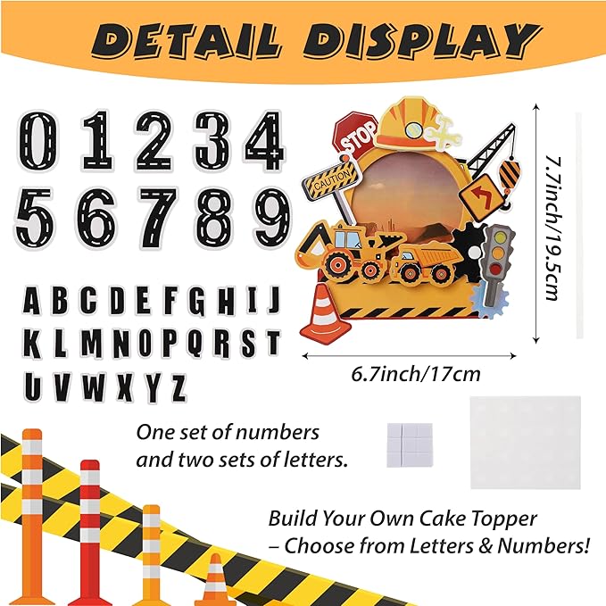Construction Personalized Cake Topper 3D Dump Truck Crane Theme with