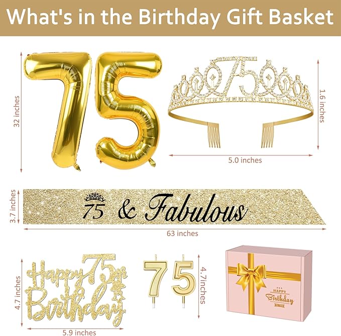 75th Birthday Decorations Women's Sash & Tiara Cake Toppers Number