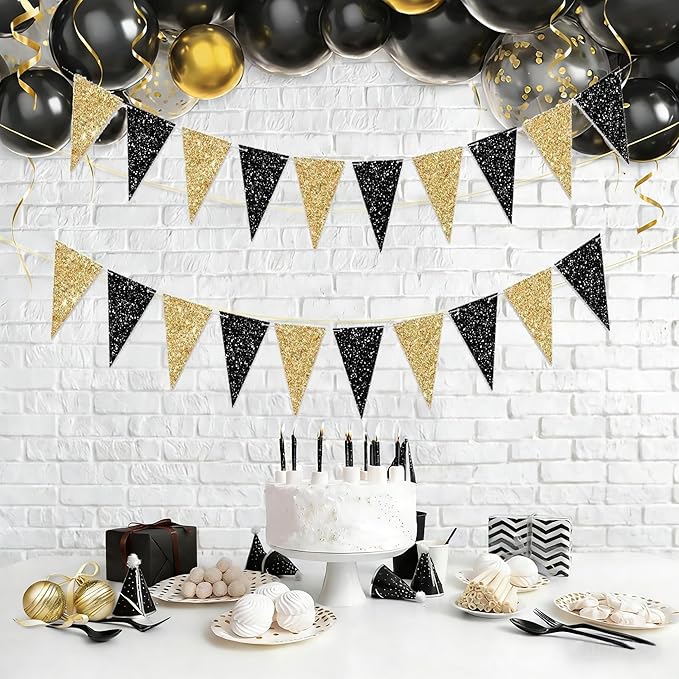 Black Gold Graduation Decorations 2026/Glitter Black and Gold Party