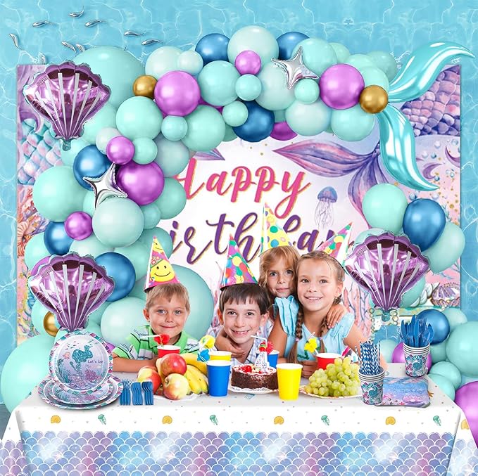 308Pcs Mermaid Birthday Party Decorations Set Serves 24 Includes
