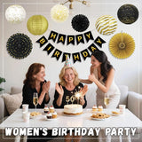 14Pcs Black and Gold Party Decorations Hanging Paper Lanterns Fans