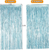 4 Pack Wavy Blue Foil Fringe Curtain 3.3x6.6 Feet | Blue Streamers