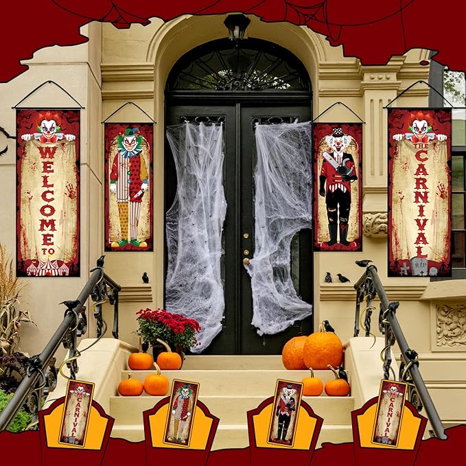4 Pcs Vintage Halloween Carnival Decorations Evil Circus Carnival