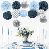 Dusty Blue Wedding Decorations 12 PCS Blue Grey Tissue Pom Poms