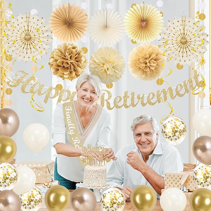 Retirement Decorations for Men Women Champagne Gold Official Retired