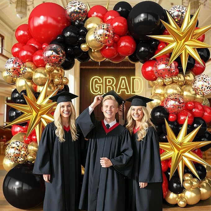 Red Gold Black Balloons Arch Kit Garland for 2026 Graduation