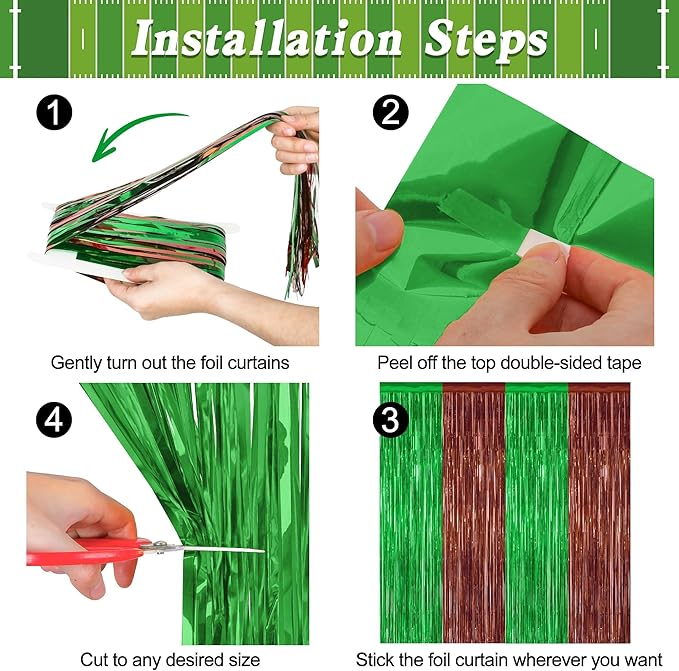 2 Pack Football Party Decorations, 3.28 FT x 7.05 FT Tinsel Backdrop,
